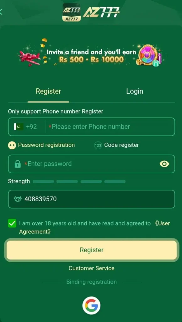 AZ777 Game register